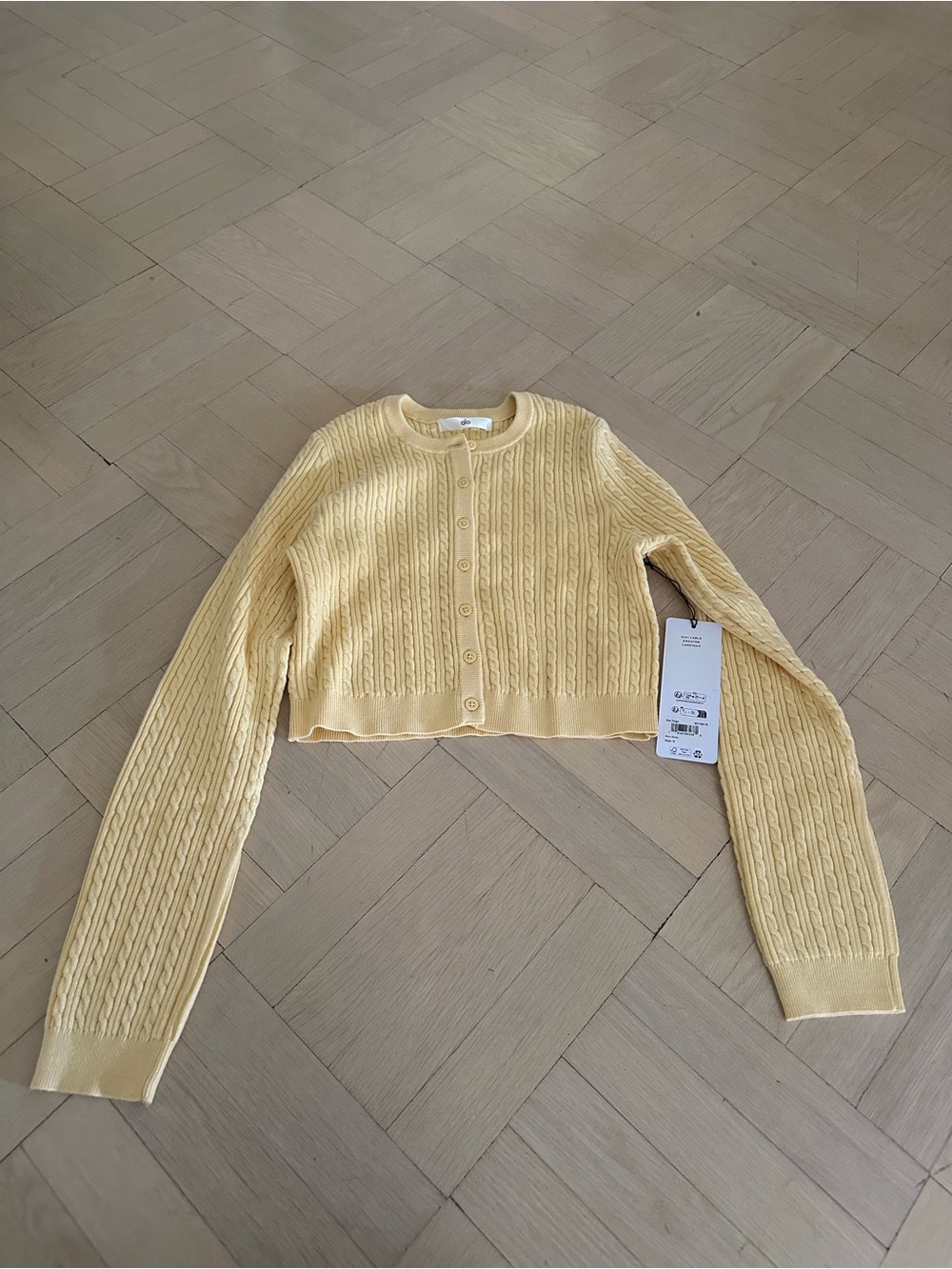 Alo Yoga Yellow Mini Cable Sweater Cardigan Warm Butter Small NWT